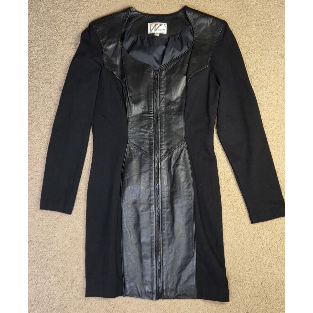 Women's Vintage Wilsons Leather Long Sleeve Dress Size Large Full Zip Black